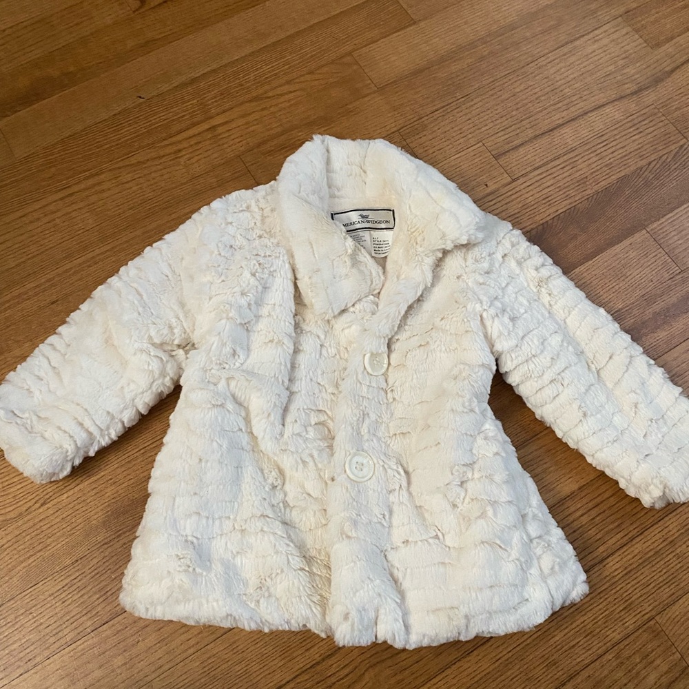 Cozy Off White Cream Faux Fur Pea Coat for Kids so soft! Size 2 24 months
